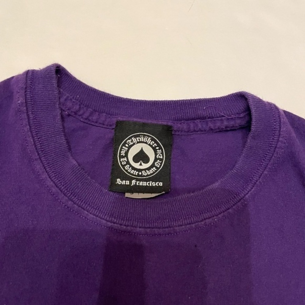 Thrasher Magazine Flame Logo Purple Graphic T-Shirt Mens Small Skateboarding Tee - Picture 5 of 8